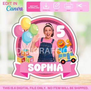 Pink Ms. Rachel Cake Topper | Editable Canva Template | Digital Instant Download | Printable Birthday Topper | DIY Party Decor