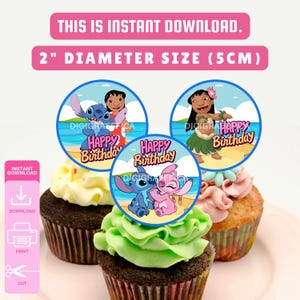 Lilo Cupcake Topper | Stitch Cupcake Topper | Instant Download Printable Cupcake Topper | PNG and PDF Download