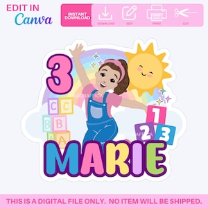 Ms Rachel Rainbow Canva Editable CakeTopper Template | Digital Cake Topper | Instant Download | Edit in Canva Cake Topper | Printable Topper