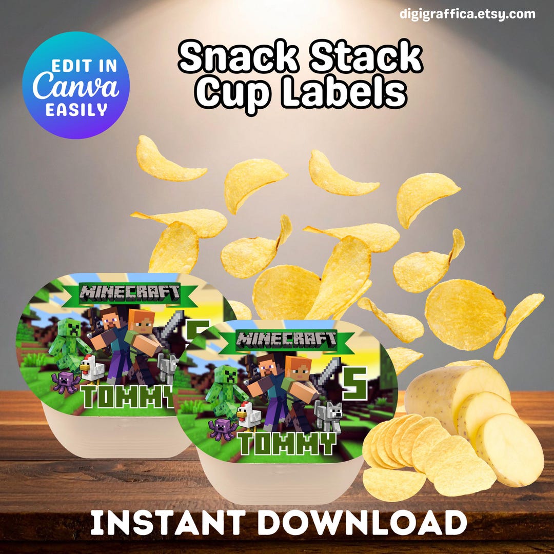 Minecrafter Gamer Chip Label | Snack Stack Template (digital Download ...
