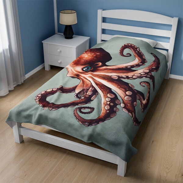Octopus Squid Tentacle Pattern Print Hooded Blanket