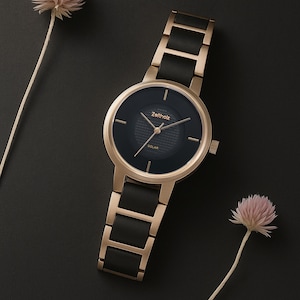 Women&#39;s Wooden-Watch-Solar Watch-Black Rose Gold–Unique Gift–Engraving Possible–Adjustable Strap–Wooden Watch Black–Gift with Engraving