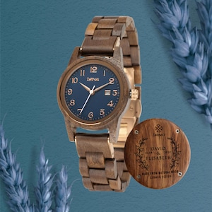 Zeitholz Women’s Wooden Watch – Leuben Indigo 32mm – Japanese Quartz – Calendar – Engraving – Incl. Leather Strap & Gift Box