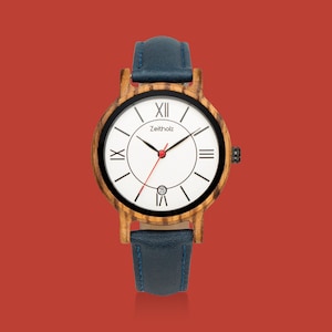 Engraved wood watches – Gift for her – Leather wood watch – Mothers day gift –  Natural ZebraWood – Japanese Movement – Engraving Available
