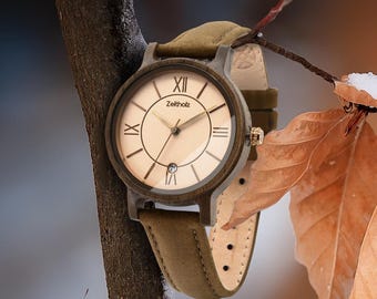 ZEITHOLZ Women’s Wooden Watch – Rosenbach Collection – 36mm Analog Quartz  – Natural Wood – Japanese Movement – Engraving Available