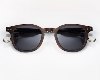 Gafas de sol color ébano para hombre y mujer | Lentes polarizadas UV400 | Estuche de tela, paño de limpieza, 2 correas de tela
