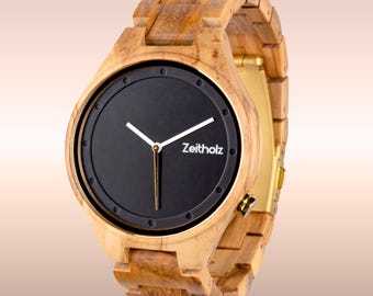 Women's Wooden Watch,Personal Gift,Wristwatch,Unique Gift,Analog,Quartz,Stolpen Collection 36mm,Natural Wood, Gift with Engraving (Olive)