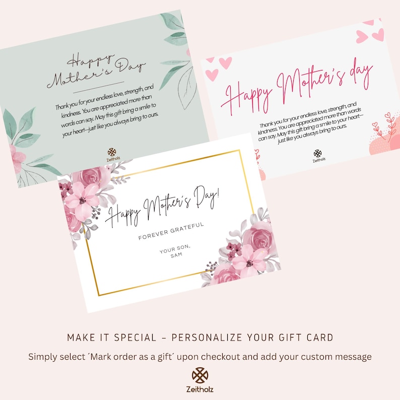 May include: Three printable Mother's Day cards with pink floral designs. The cards feature the text "Happy Mother's Day!" and "Forever Grateful".