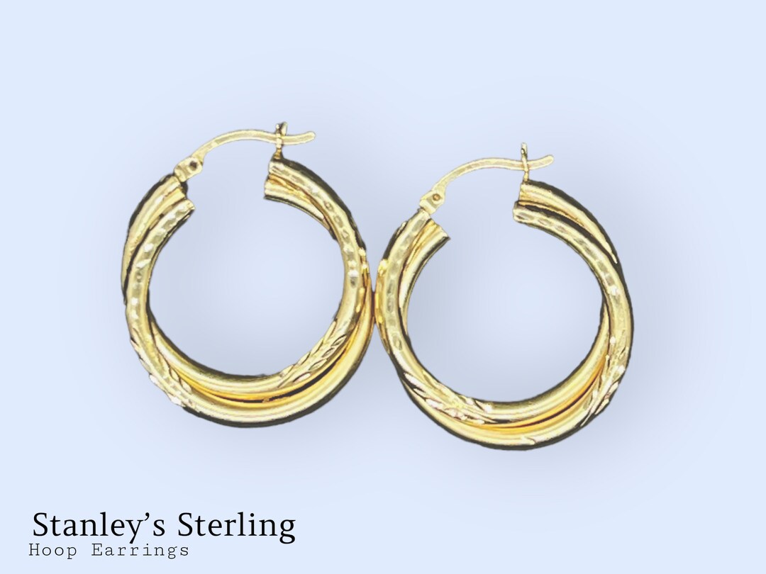 14K Yellow Gold Elegant Doubled Looped Hooped Earrings - Etsy