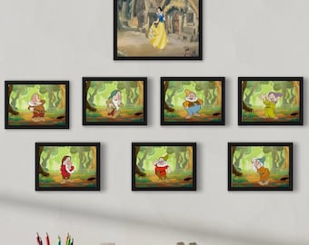 Snow White and the Seven Dwarfs - 7 Piece Wall Art Set | Nursery Decor | Classic Disney Wall Gallery