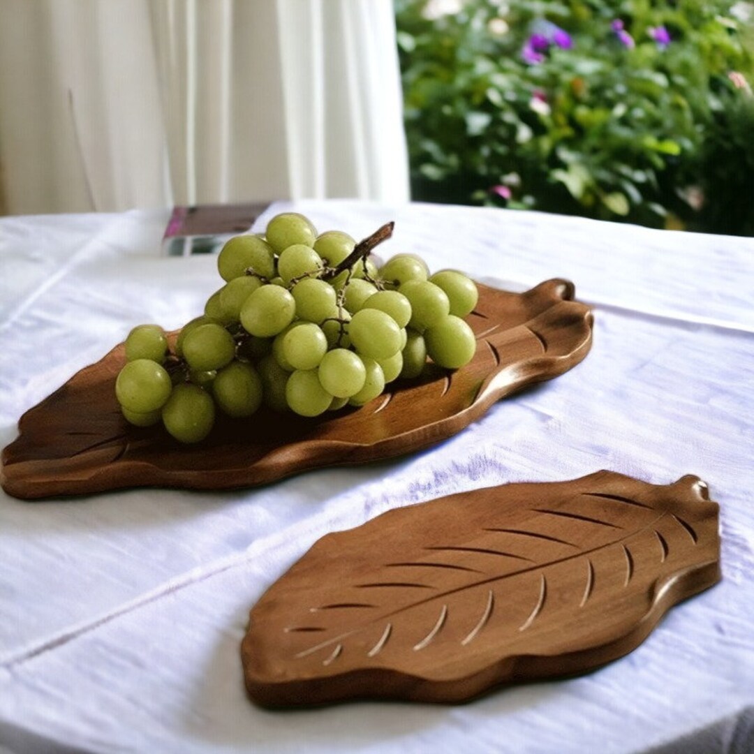 Handmade Wooden Serving Tray Wooden Leafshaped Tray Fruit Etsy UK