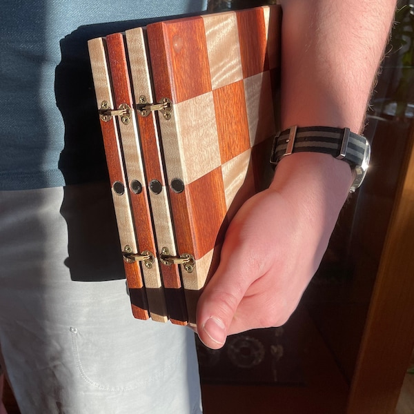 The QUADRATIC Folding Chessboard (2 Inch Bloodwood and Curly Maple Squares)