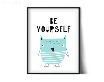 Nursery Art Downloadable, Gift for Kids, Blue Art Printable, Affirmation Poster, Kids Birthday Gift, Playroom Animal Poster