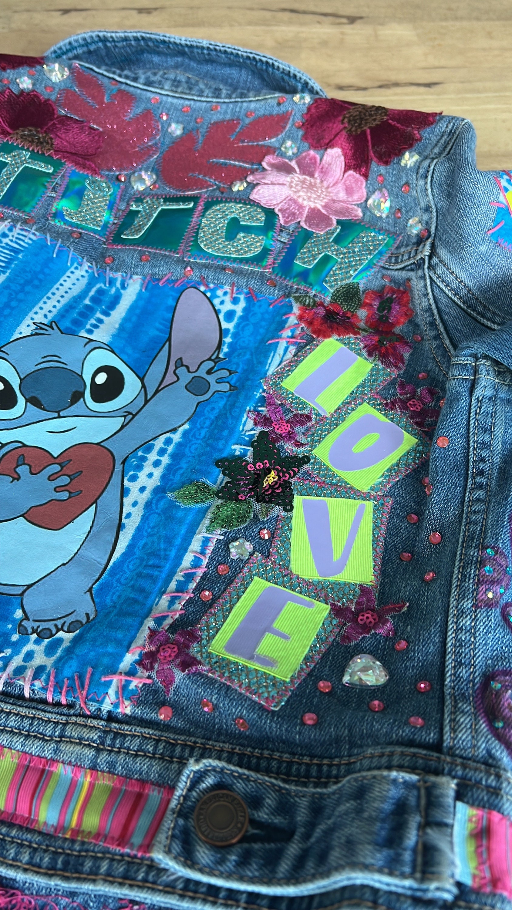 [JEEP]★24SS★ Decoration Stitch denim jacket Stitch Hand-painted Jean Jacket - Custom Design for Macy