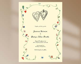 PRINT option - Hand Drawn French Inspired Wedding Invitation