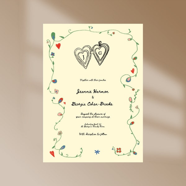 PRINT option - Hand Drawn French Inspired Wedding Invitation