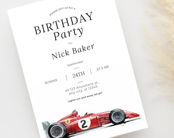 Invitation d'anniversaire Formule 1 : voiture de course, modèle modifiable (téléchargement numérique)