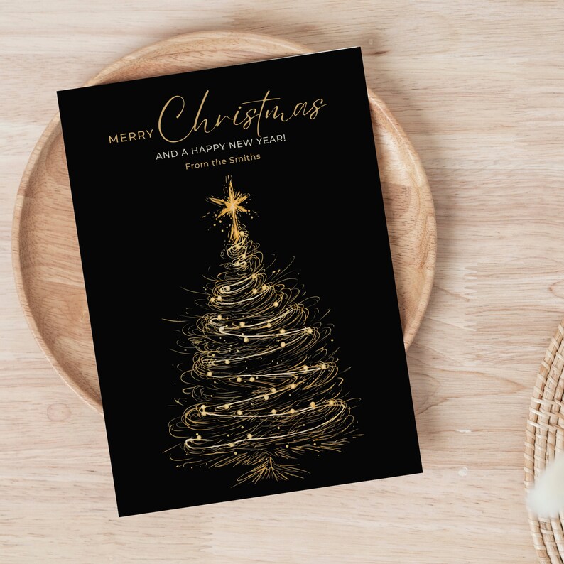 Editable Modern Minimalist Black and Gold Christmas Tree Template ...