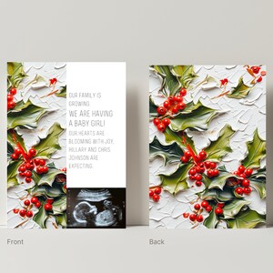 Mois de naissance de décembre Fleur Holly Modèle d’annonce de grossesse Téléchargement instantané Canva Carte de révélation de bébé modifiable