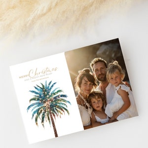 Familie Weihnachtskarte mit tropischer Palme - Urlaubsgrüße am Strand - Personalisierte Foto Neujahrskarte