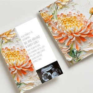 November Geburtsmonat Blume Chrysantheme Schwangerschaft Ankündigung Vorlage Sofortiger Download Canva Bearbeitbare Baby offenbaren Karte