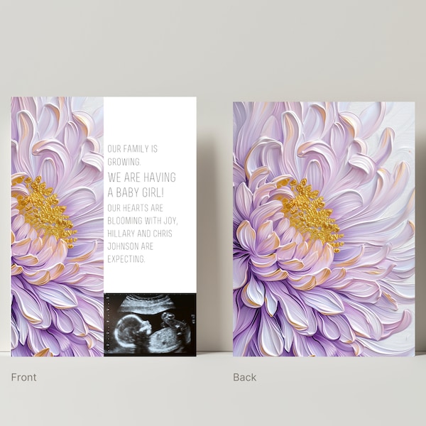 September Birth Month Flower Aster Pregnancy Announcement Template Instant Download Canva Editable Baby Reveal Card