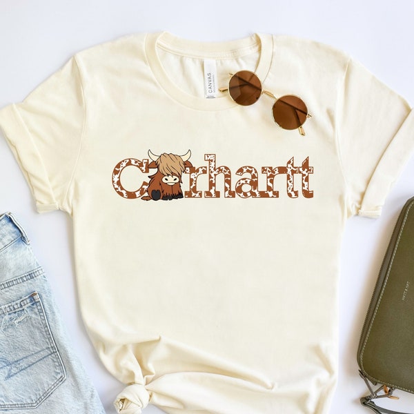 Carhartt Tshirt, Highland Cow Shirt, Cute Cow Shirt, Cowgirl Shirt ,Animal Lover Gift, Youth Cowboy Shirt, Mothers Day Gifts, Gift for Her