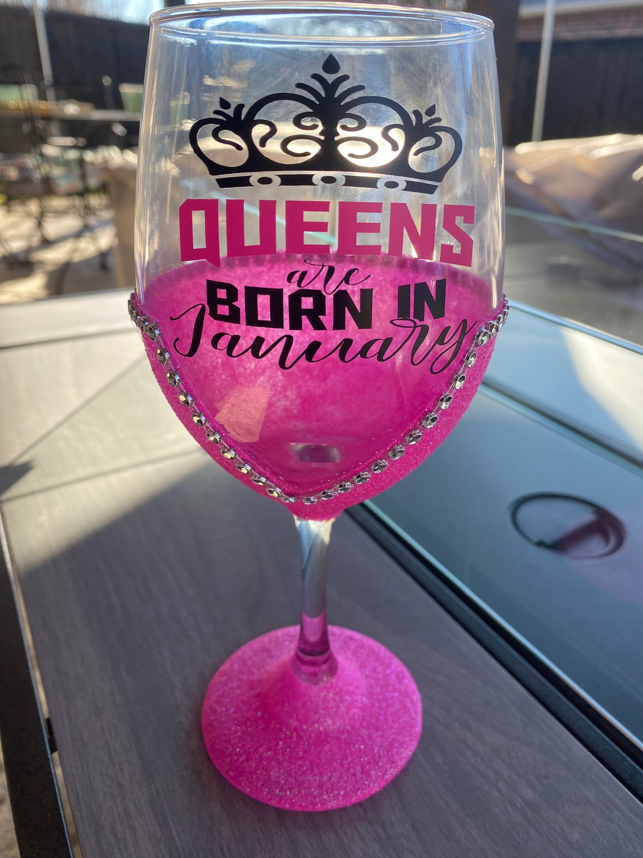 Birthday Glitter Wine Glass/Glitter Stem Wine Glass/Glam Wine Glass/Birthday Wine Glass/Queen