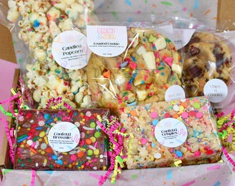 Baked Goods Treat Box - Birthday Gift - Care Package - Celebration Gift Box - Popcorn Gift Box - Gifts for Her - Birthday Treats