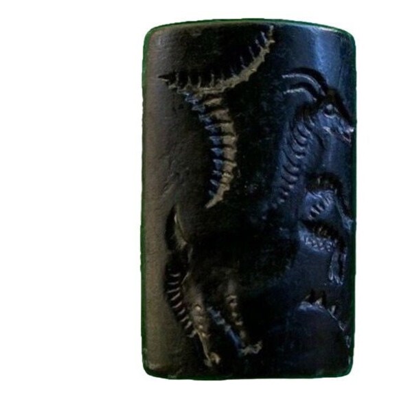 Original Real Black Steatite Cylinder Seal Stamp Ancient Stone Collectors Gift for him gift for her  Historical Jewelry engraved figure