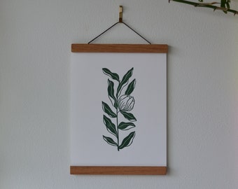 Original Linocut Print | Blooming Stem