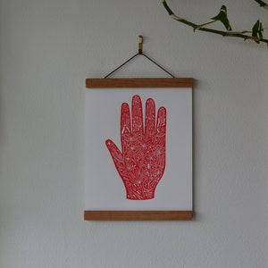 Original Linocut Print | Full of Floral - Red