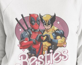 Deadpool Wolverine Love Marvel Superhero Movie Tees Cute Deadpool Wolverine Besties Forever Superhero Best Friends Crewneck Sweatshirt