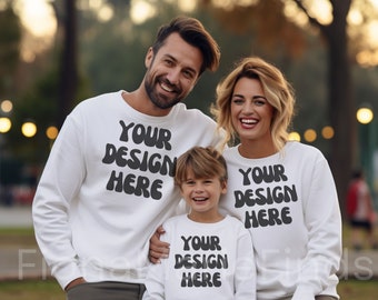 Gildan 18000 Family Mockup, Family Mockup Sweatshirt Bundle, Mommy and Me Mockup Bundle-18000, White Gildan Sweatshirt Mockup Christmas JPG