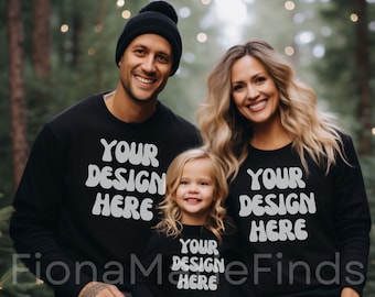 Gildan 18000 Family Mockup, Family Mockup Sweatshirt Bundle, Mommy and Me Mockup Bundle-18000, Schwarzes Gildan Sweatshirt Mockup Weihnachten JPG