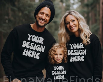 Gildan 18000 Familie Mockup, Familie Mockup Sweatshirt Bundle, Mama und Ich Mockup Bundle-18000, Schwarz Gildan Sweatshirt Mockup Weihnachten JPG