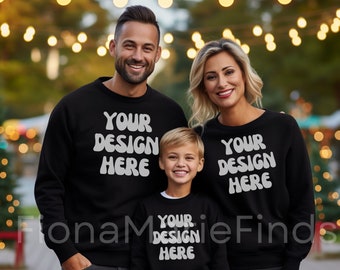 Gildan 18000 Familie Mockup, Familie Mockup Sweatshirt Bundle, Mama und Ich Mockup Bundle-18000, Schwarz Gildan Sweatshirt Mockup Weihnachten JPG