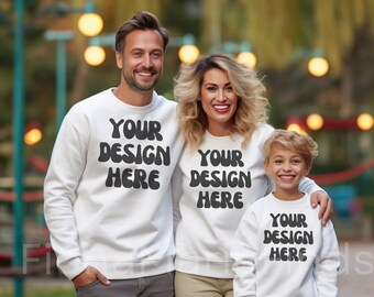 Gildan 18000 Family Mockup, Family Mockup Sweatshirt Bundle, Mommy and Me Mockup Bundle-18000, White Gildan Sweatshirt Mockup Christmas JPG