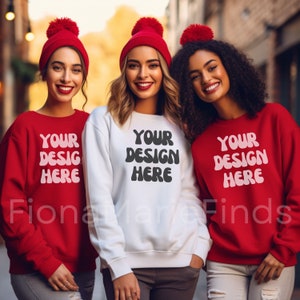 Friends Mockup, Red Sweatshirt  Mockup Bundle, Friends Group Mockup, Red Gildan Bundle-18000 Mockup, White Gildan Mockup Christmas JPG