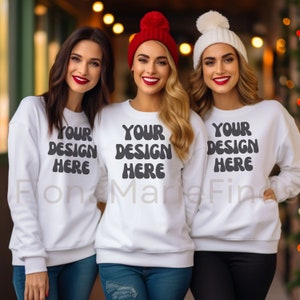Friends Mockup, Sweatshirt Model Mockup Bundle, Friends Group Mockup, Gildan Bundle-18000 Mockup, White Gildan Sweatshirt Mockup Christmas