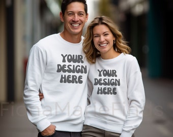 Couple Mockup Bundle, Husband Wife Crewneck Mockup, White Gildan Bundle-18000 Couple Crewneck Gildan, Dad and Mom Crewneck Sweatshirt Mockup