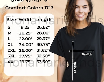 Comfort Colors 1717 Tabla de tallas, C1717 Tabla de tallas Maqueta de camiseta, Maqueta de camisa de gran tamaño / Maqueta de camisa unisex JPG Descarga digital JPG