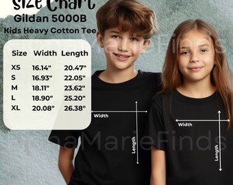 Gildan 5000B Size Chart Mockup, Gildan Youth Sizing Chart, G5000B Size Guide Gildan Kids Cotton Tee Shirt Size Guide Digital Download JPG