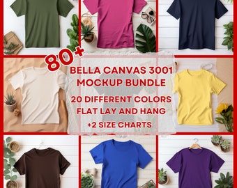 80+ Bella Canvas 3001 Makiet koszulek, Płaski układ Bella Canvas Makieta, Powiesić złożony płaski układ Boho Tshirt Makieta stylizowane zdjęcie stockowe cyfrowe JPG