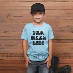 Gildan 5000B Youth Kids Light Blue Tshirt Mock-Ups, T-shirt Mockup Gildan Kids Tee, Light Blue Gildan 5000B Child G5000 Youth Tee Mockup JPG