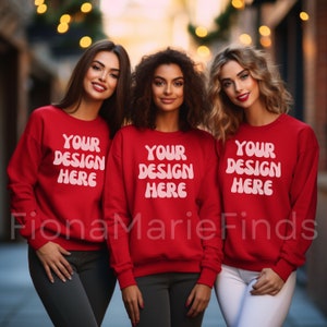 Friends Mockup, Sweatshirt  Mockup Bundle, Friends Group Mockup, Gildan Bundle-18000 Mockup, Red Gildan Sweatshirt Mockup Christmas