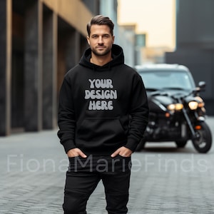 Gildan 18500 Black Hoodie Mockup, Male Model Gildan 18500 Mens Hoodie Mockup Bundle, Model Lifestyle Hooded Sweatshirt Mockup Digital JPG
