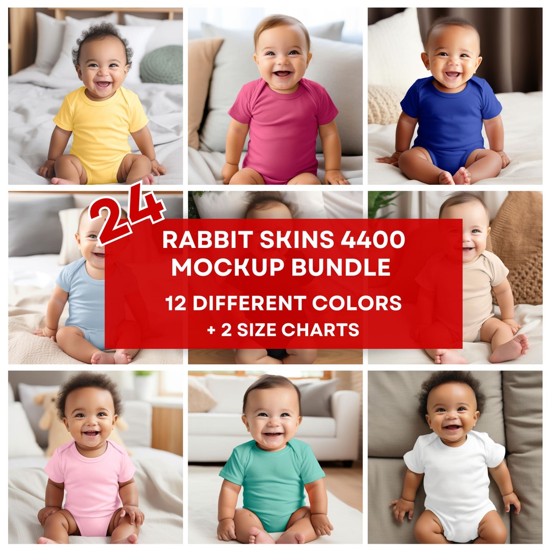 24 Rabit 24 Rabbit Skins 4400 Infant Baby Rib Bodysuit Mockup Bundle, Baby ...