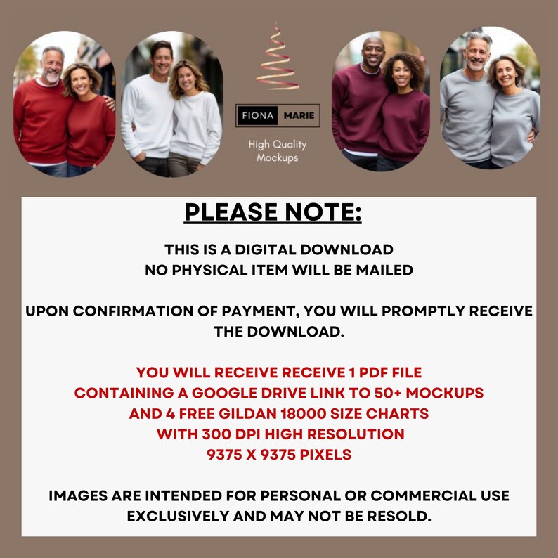 May include: Digital download mockup set featuring four images of couples wearing red shirts. The images are high resolution and 9375 x 9375 pixels. The text "FIONA MARIE High Quality Mockups" is displayed in the center of the image.