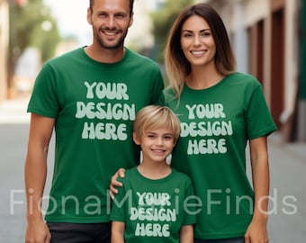 Family Tshirt Mockup Bella Canvas 3001, Mommy and Me Mockup Green Bella Shirt Mockup, Group Kelly Bella Canvas 3001 Matching Tshirt Mockup
